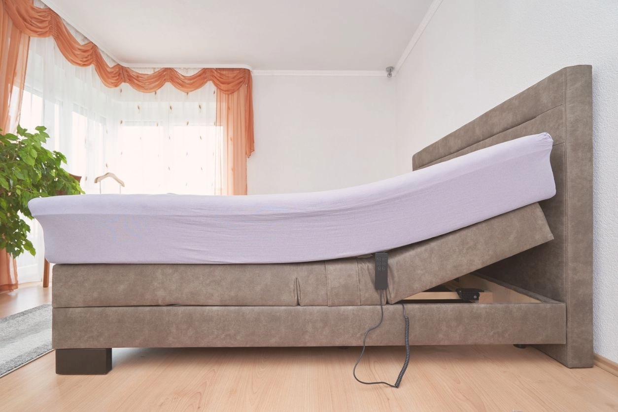 A large mobility bed from a profile angle