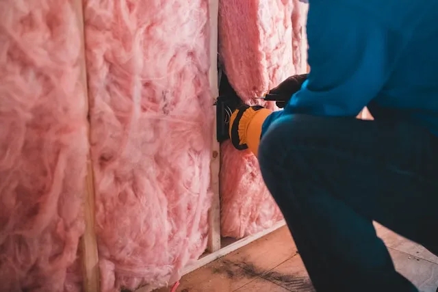 Close-up of somebody installing loft insulation