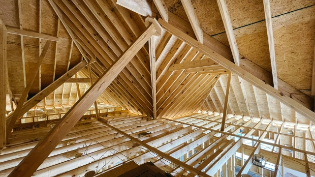 Wooden attic framing with open space